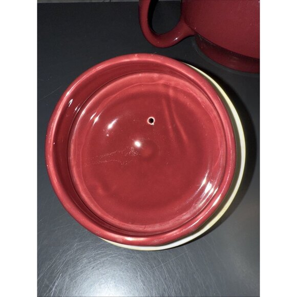 HALL Teapot Large Vintage Pottery Ceramic Porcelain Burgundy 12”Lx7”Wx7”H Vented - Picture 13 of 16